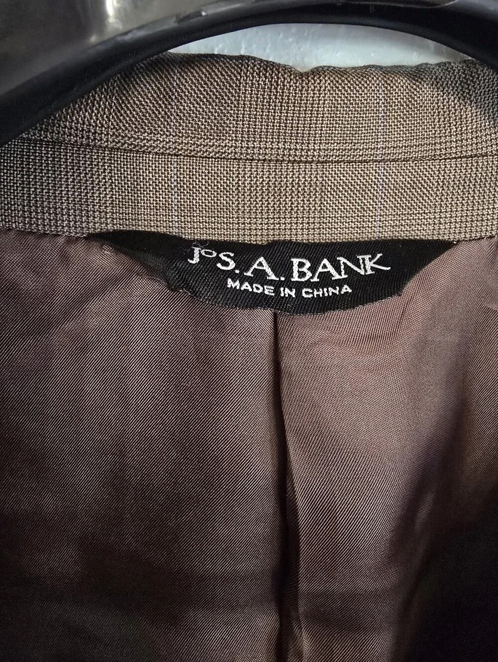 Jos. A. Bank Signature Wool Tan Beige Blue Stripe Plaid 40R Blazer Sport Coat